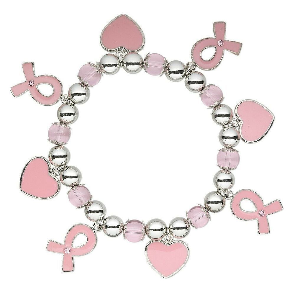 Pink Ribbon Breast Cancer Awareness Charm Bracelet